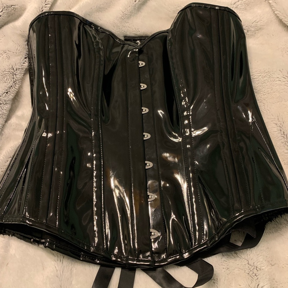 Black patent leather corset